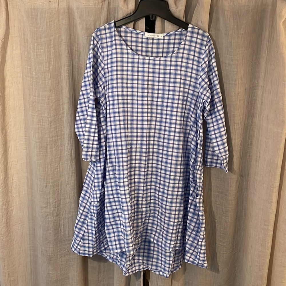cut loose - small - blue and white plaid high-low tunic